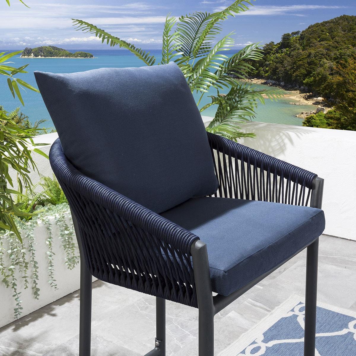 Sango Outdoor Bar Set| Durable Garden Furniture-2 Chairs + 1 Table Braided & Rope Blue