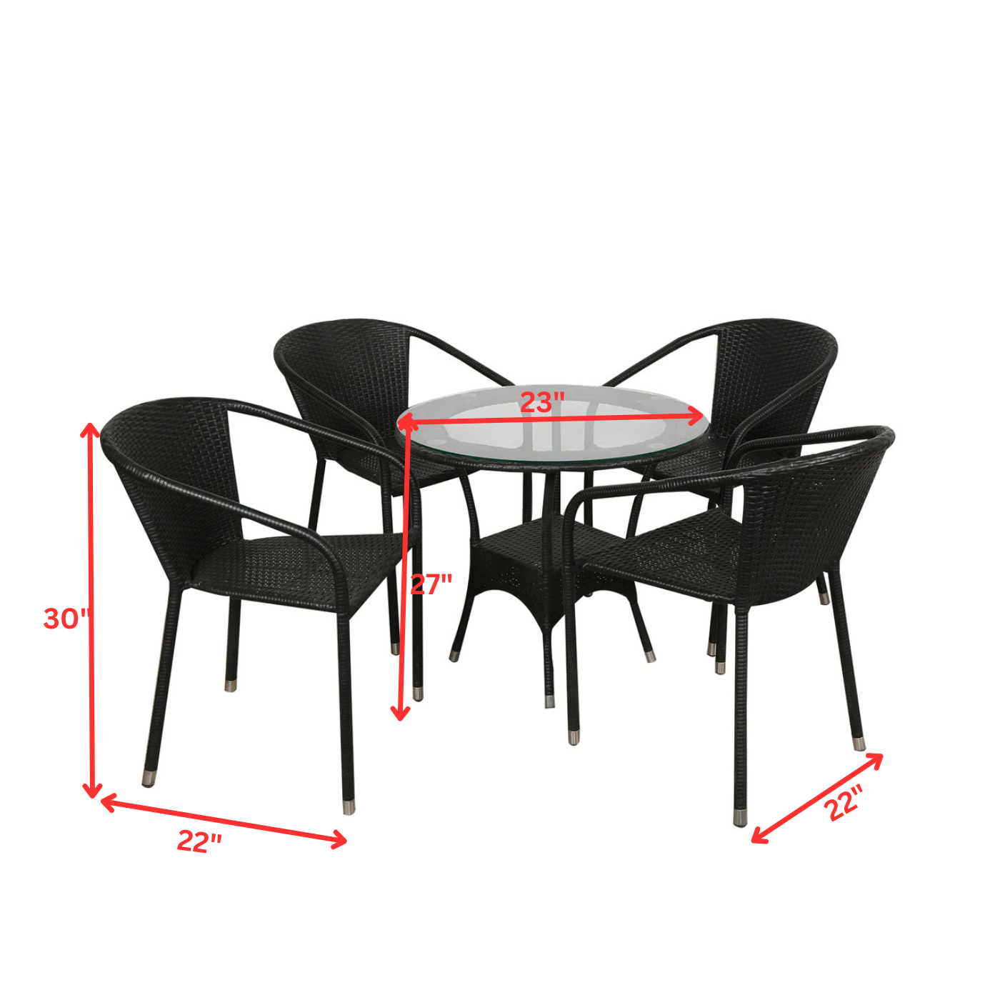Fabián Outdoor Patio Set| Durable Garden Furniture-4 Chairs + 1 Table Black