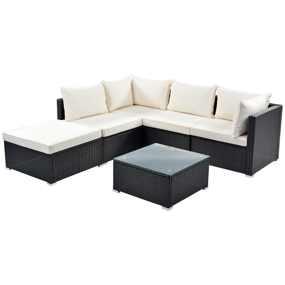 Inan Outdoor Garden Balcony 5 Seater Sofa Set- Black