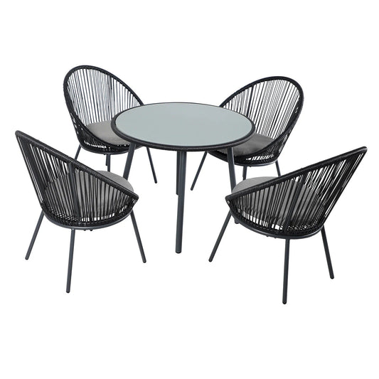 Ortez Outdoor Patio Set| Durable Garden Furniture-4 Chairs + 1 Table Black