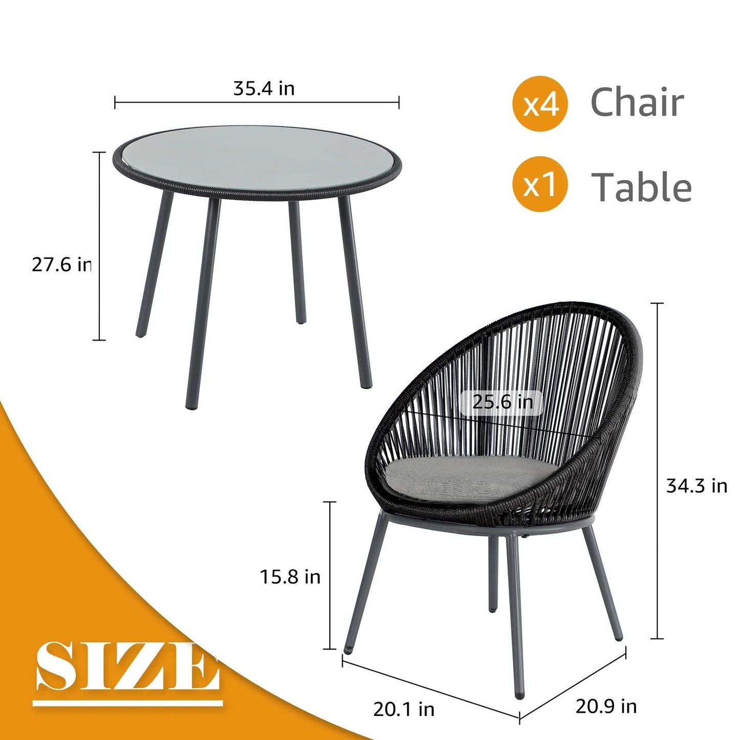 Ortez Outdoor Patio Set| Durable Garden Furniture-4 Chairs + 1 Table Black