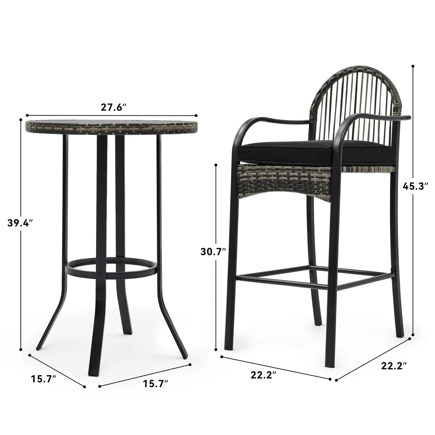 Kamei Outdoor Bar Set| Durable Garden Furniture-2 Chairs + 1 Table Black