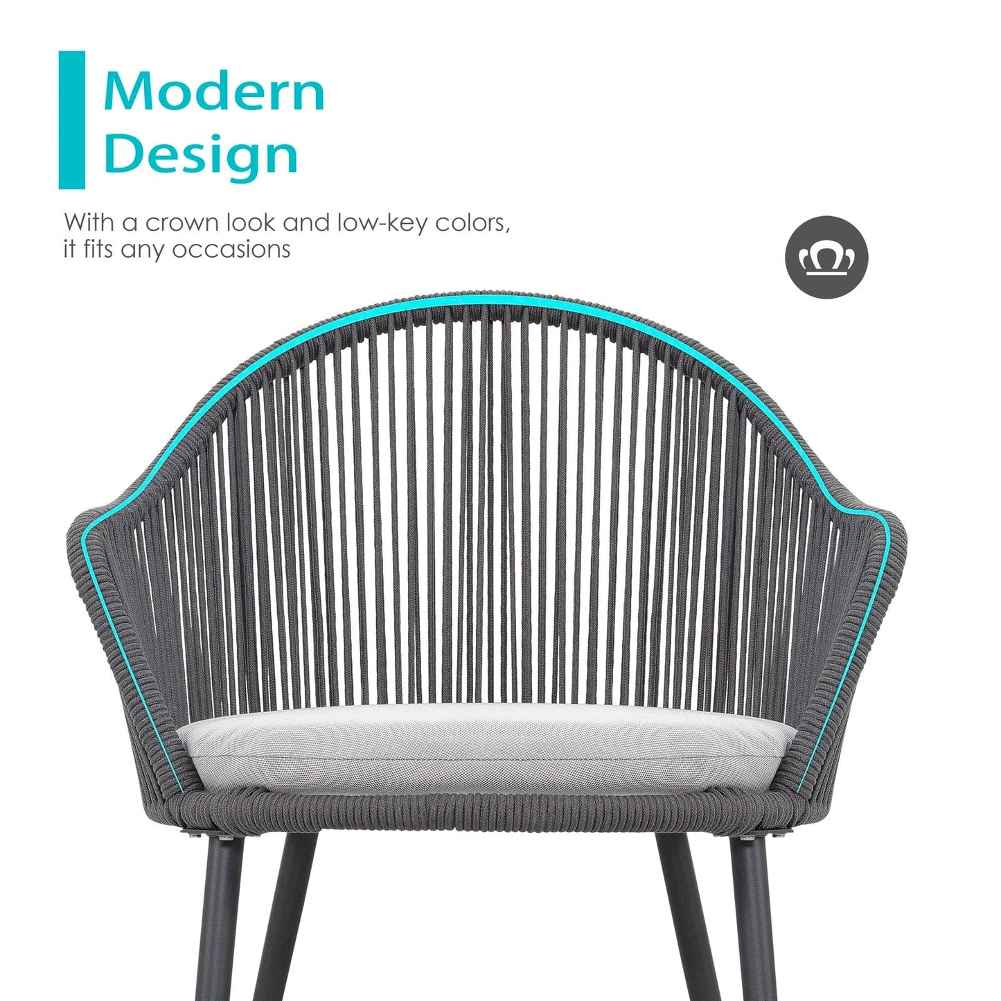 Celia Outdoor Patio Set| Durable Garden Furniture-2 Chairs + 1 Table Grey Braided & Rope