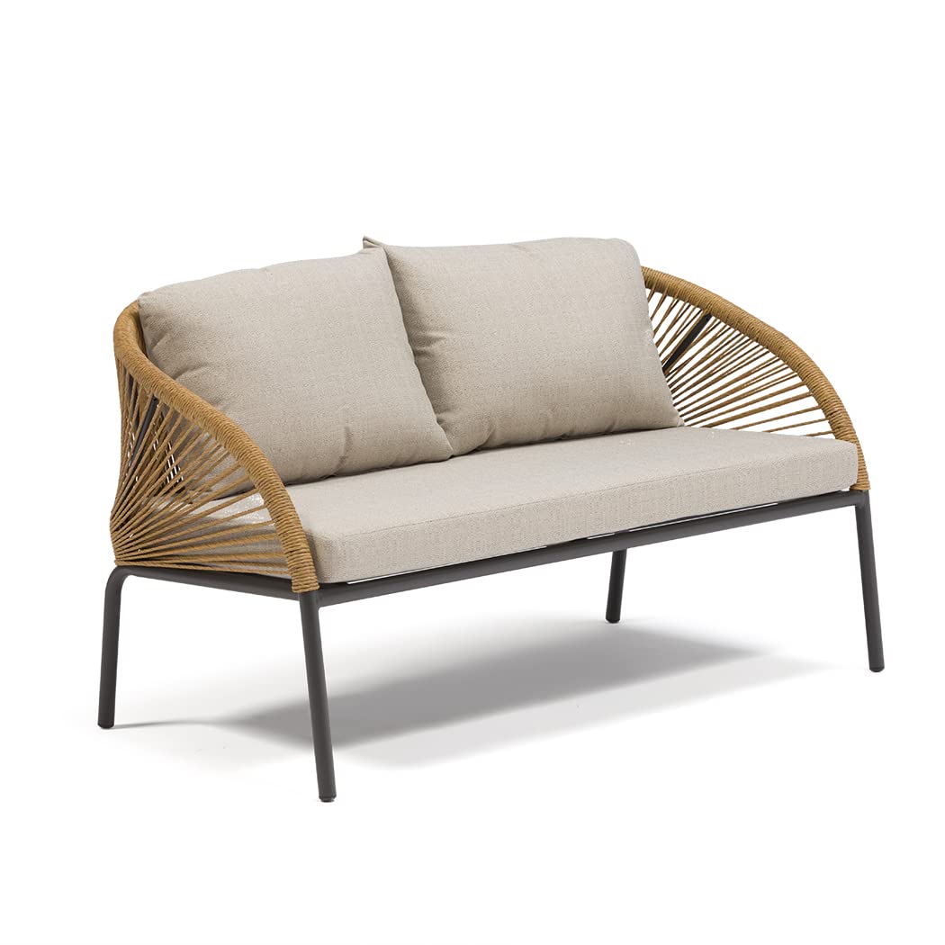 Almeric Outdoor Garden Balcony 4 Seater Sofa Set Braided and Rope-Brown