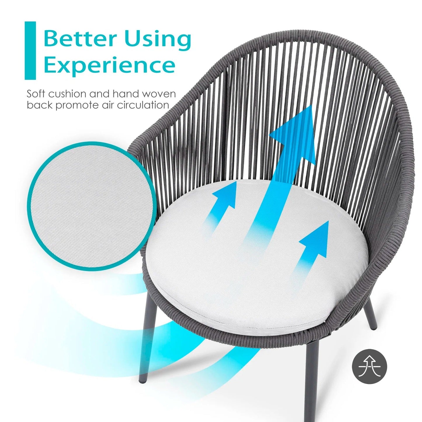 Celia Outdoor Patio Set| Durable Garden Furniture-2 Chairs + 1 Table Grey Braided & Rope