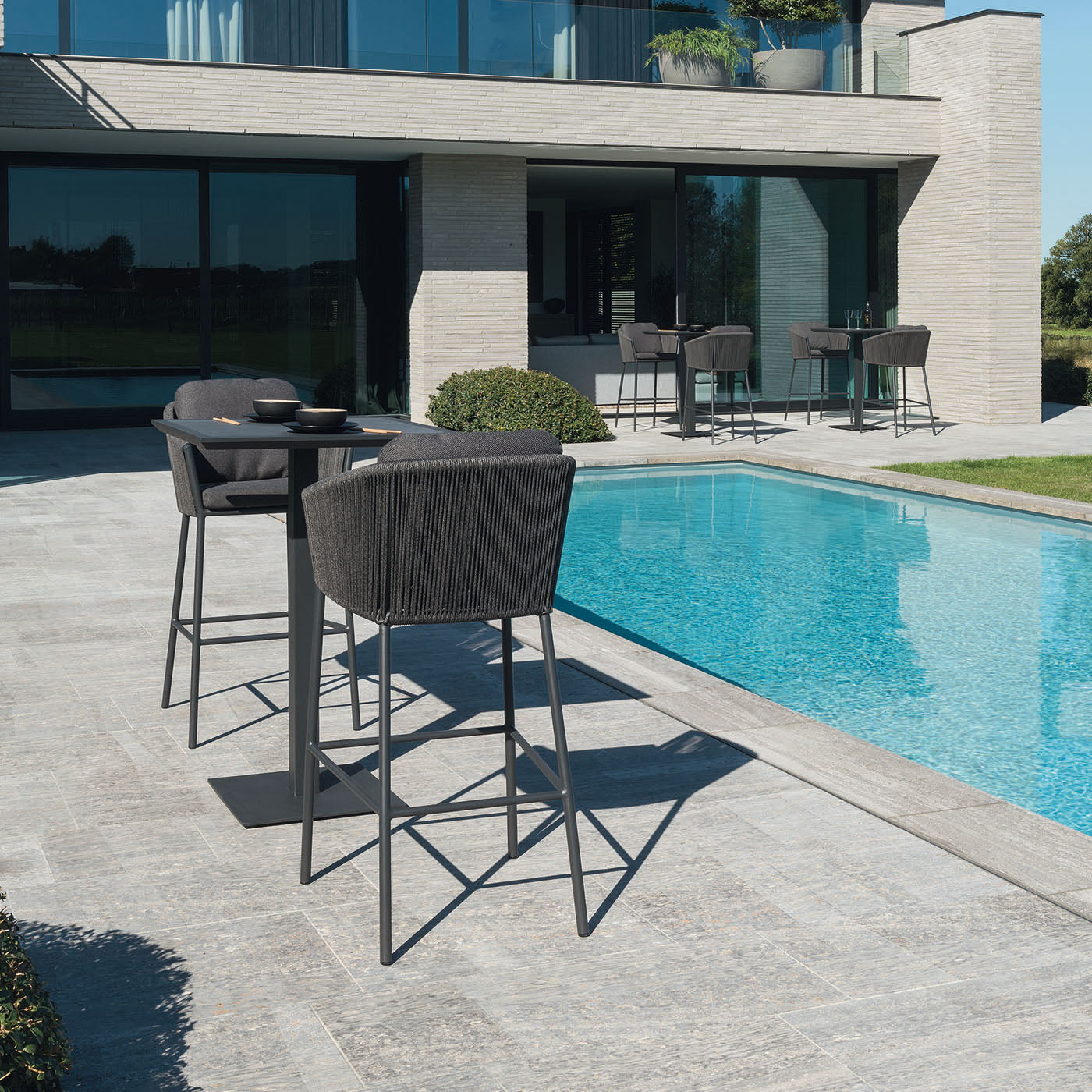 Naoki Outdoor Bar Set| Durable Garden Furniture-2 Chairs + 1 Table Braided & Rope Grey