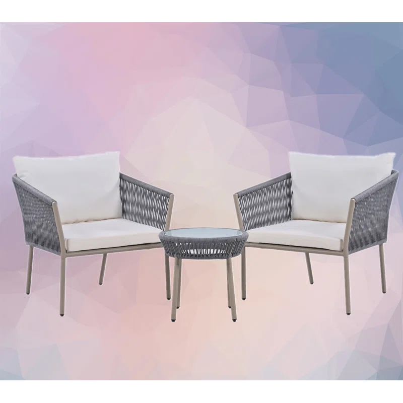 Toscani Outdoor Patio Set| Durable Garden Furniture-2 Chairs + 1 Table Grey Braided & Rope