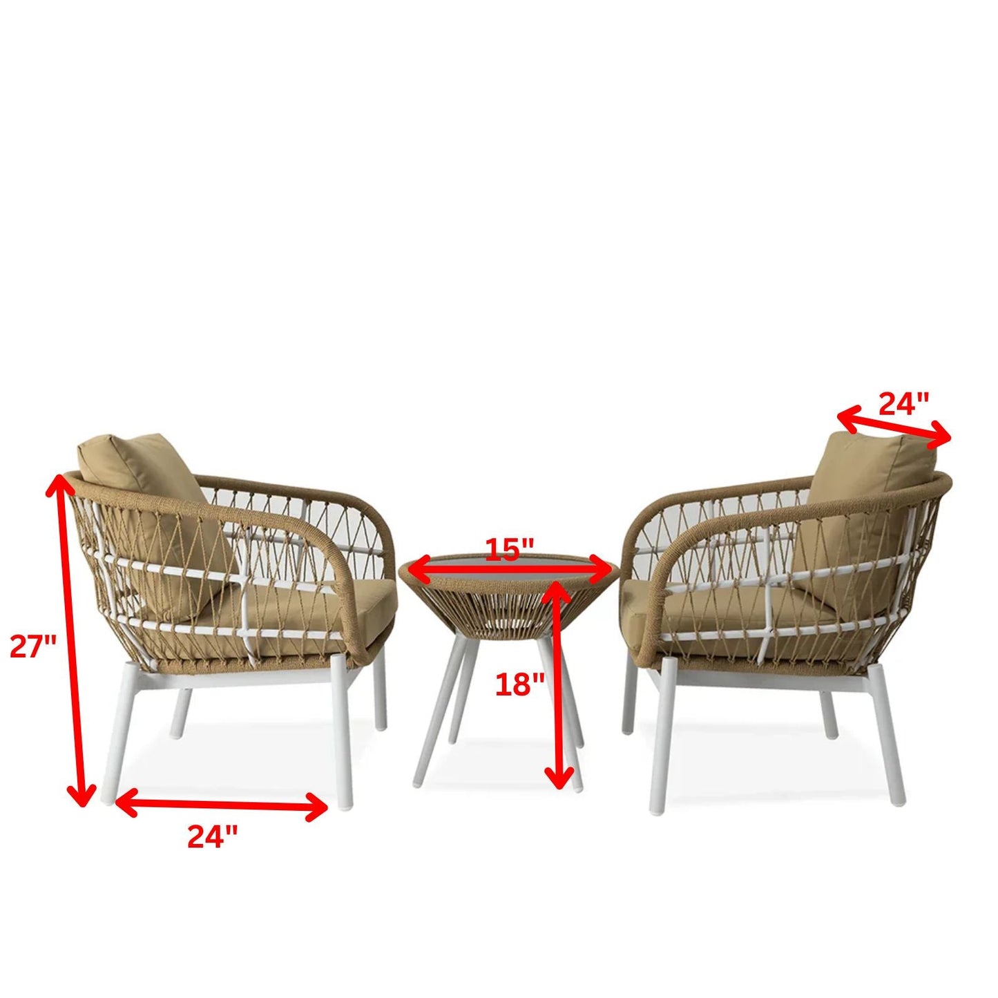 Fiore Outdoor Patio Set| Durable Garden Furniture-2 Chairs + 1 Table Beige Braided & Rope