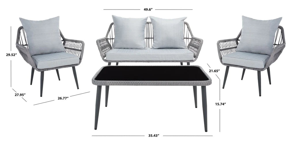 Kiefer Outdoor Garden Balcony 4 Seater Sofa Set- Grey