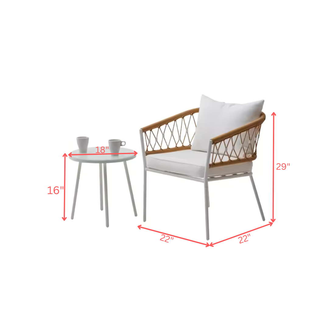 Adamo Outdoor Patio Set| Durable Garden Furniture-2 Chairs + 1 Table Honey Braided & Rope