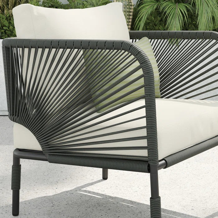 Rizzo Outdoor Patio Set| Durable Garden Furniture-2 Chairs + 1 Table Dark Grey Braided & Rope