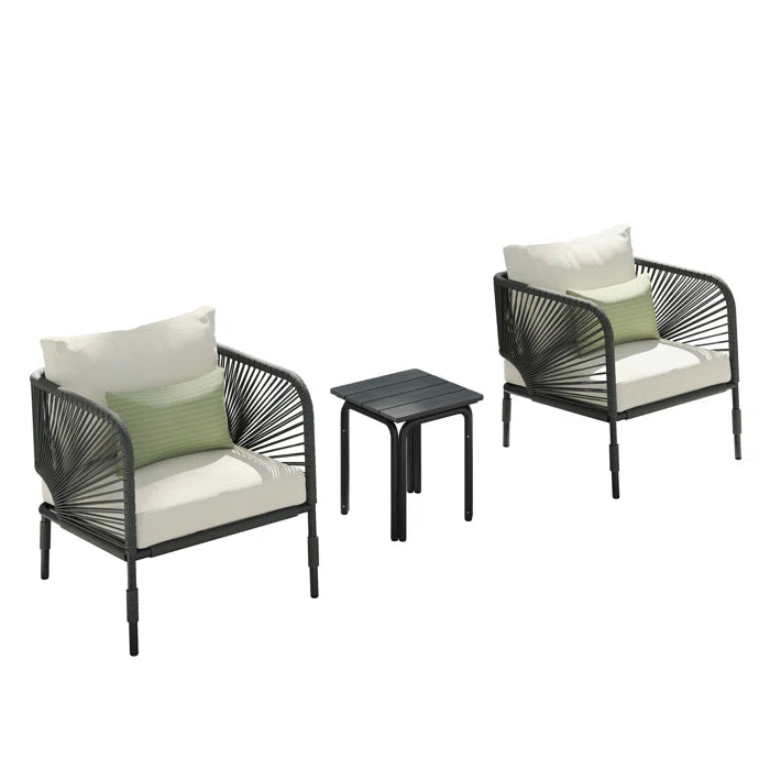 Rizzo Outdoor Patio Set| Durable Garden Furniture-2 Chairs + 1 Table Dark Grey Braided & Rope