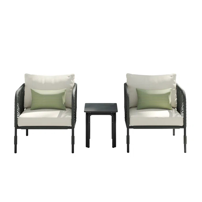 Rizzo Outdoor Patio Set| Durable Garden Furniture-2 Chairs + 1 Table Dark Grey Braided & Rope