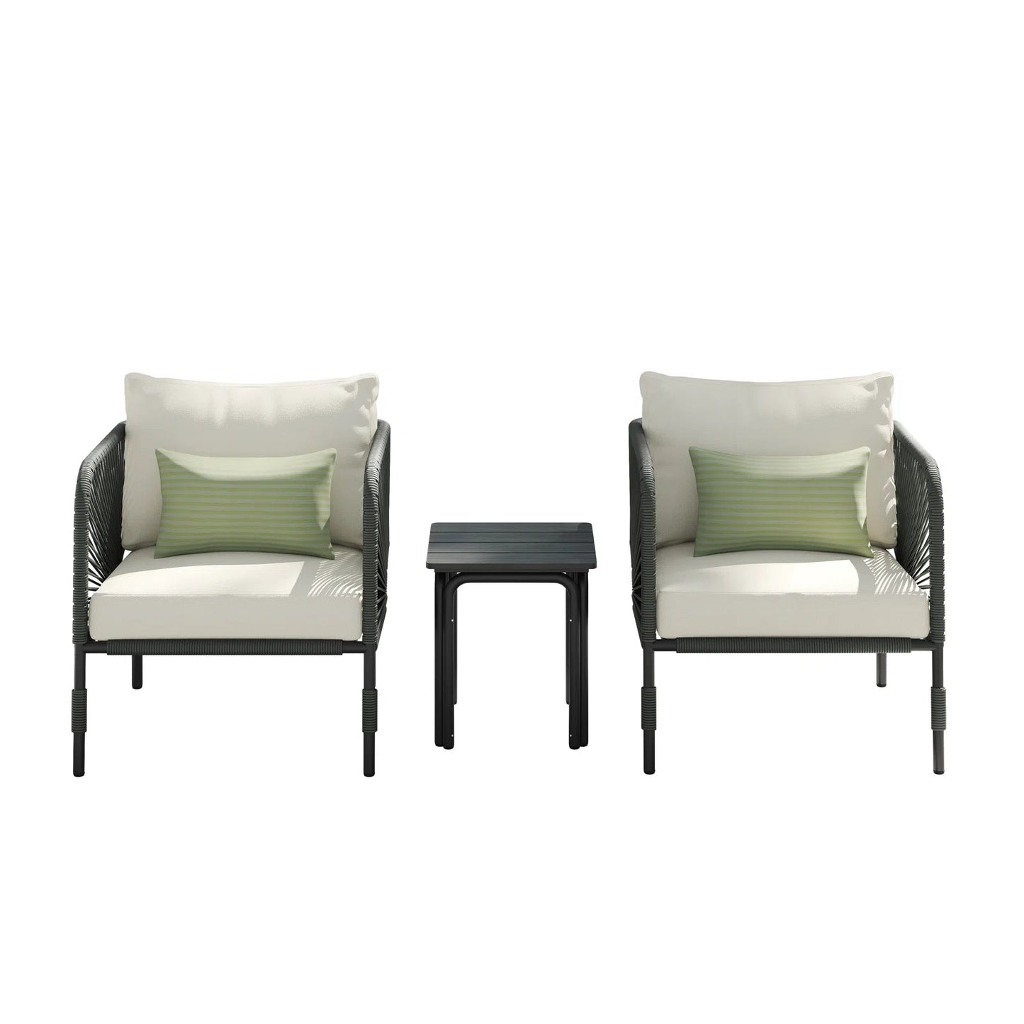 Rizzo Outdoor Patio Set| Durable Garden Furniture-2 Chairs + 1 Table Dark Grey Braided & Rope