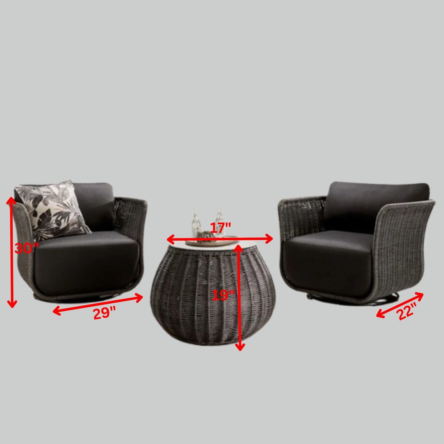 Trentini Outdoor Patio Set| Durable Garden Furniture-2 Chairs + 1 Table Dark Grey Braided & Rope