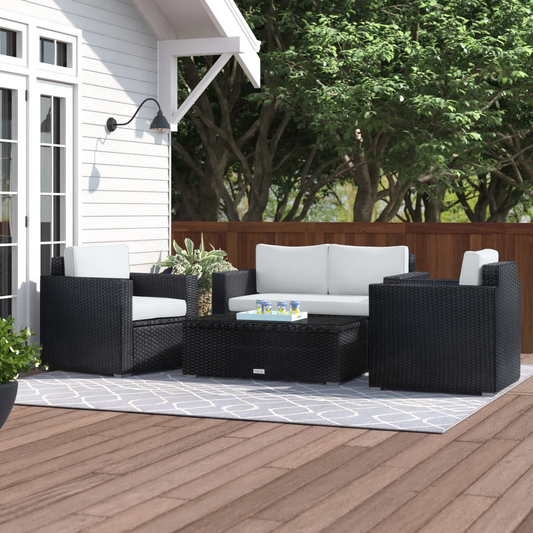 Kilian Outdoor Garden Balcony 4 Seater Sofa Set- Black