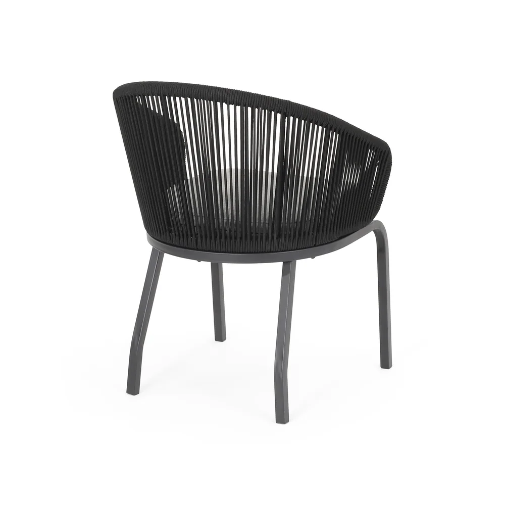 Maurizio Outdoor Patio Set| Durable Garden Furniture-2 Chairs + 1 Table Black Braided & Rope