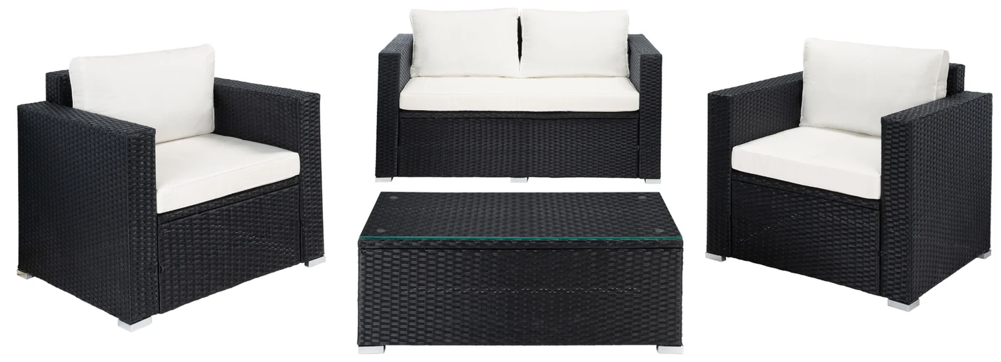 Kilian Outdoor Garden Balcony 4 Seater Sofa Set- Black