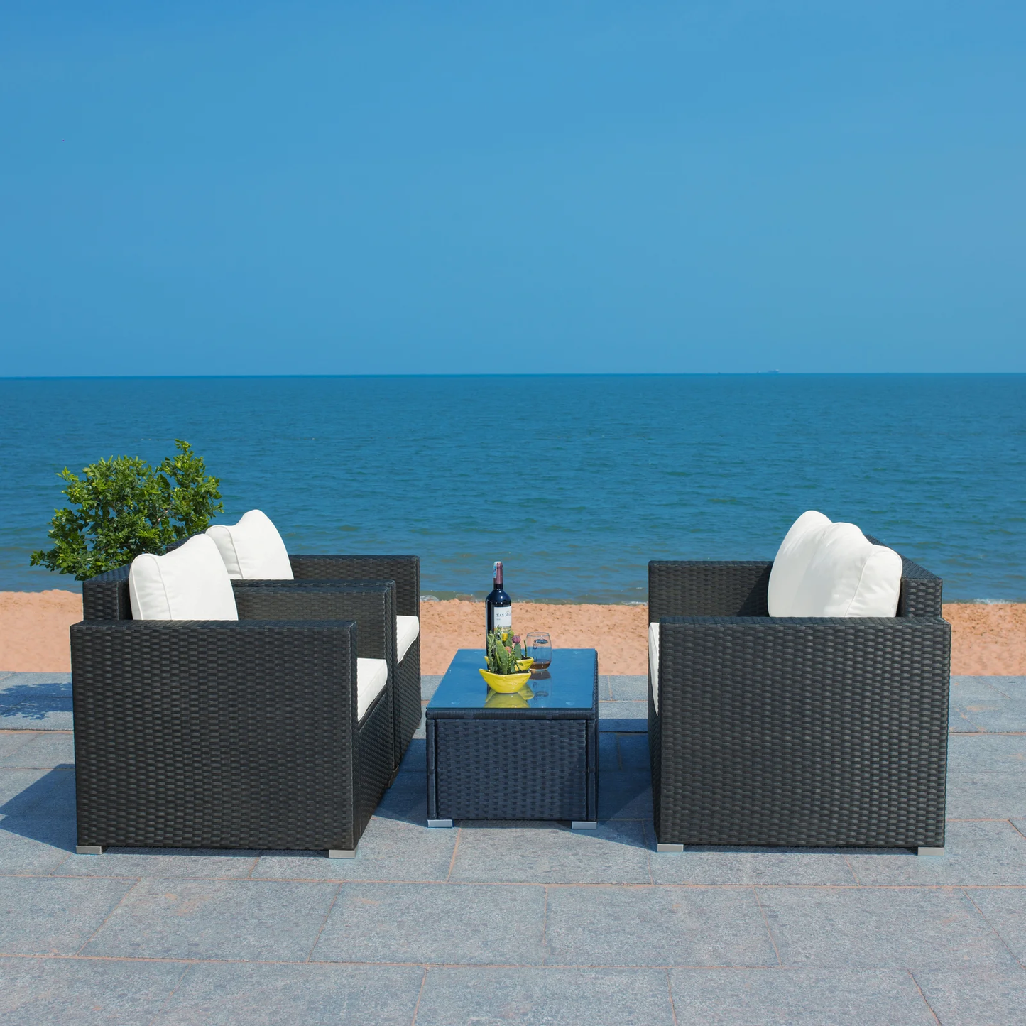 Kilian Outdoor Garden Balcony 4 Seater Sofa Set- Black