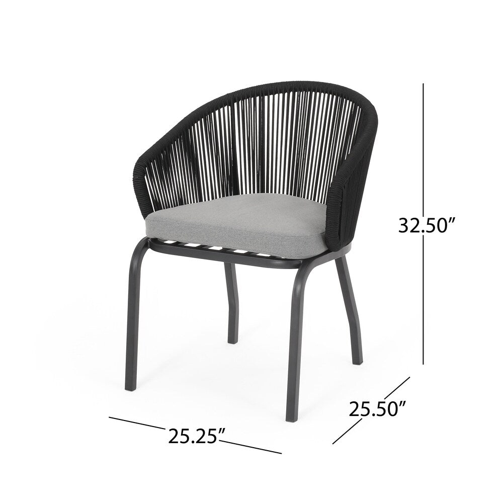 Maurizio Outdoor Patio Set| Durable Garden Furniture-2 Chairs + 1 Table Black Braided & Rope