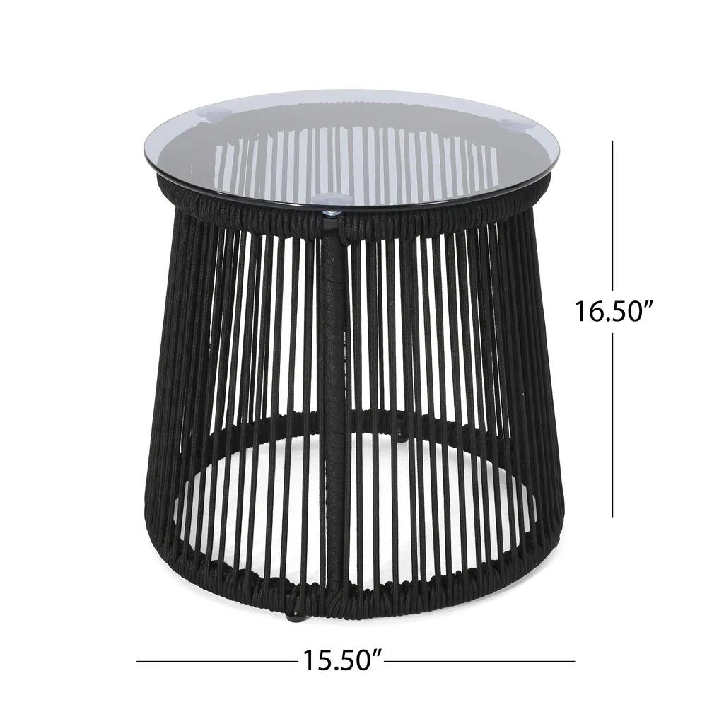 Maurizio Outdoor Patio Set| Durable Garden Furniture-2 Chairs + 1 Table Black Braided & Rope