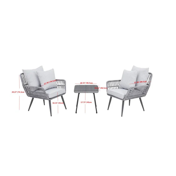 Felice Outdoor Patio Set| Durable Garden Furniture-2 Chairs + 1 Table Grey Braided & Rope