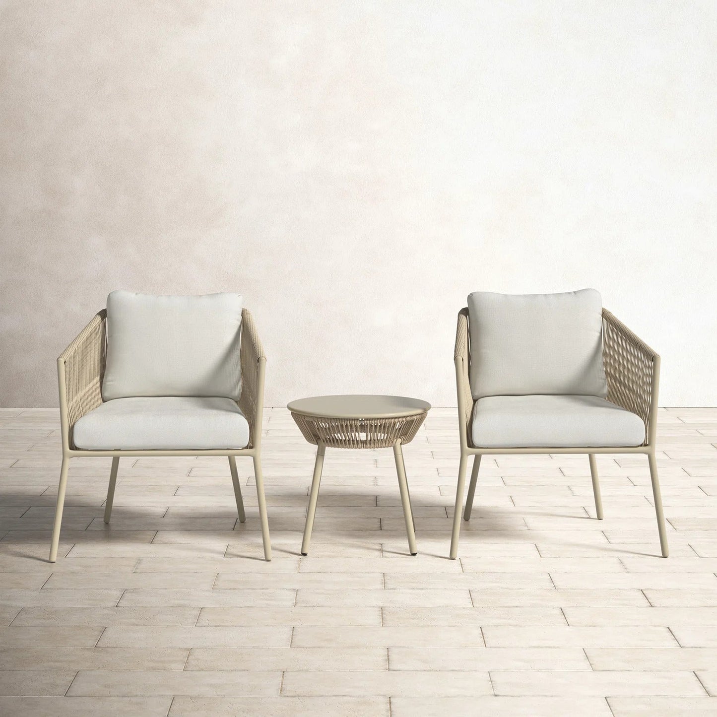 Mateo Outdoor Patio Set| Durable Garden Furniture-2 Chairs + 1 Table Beige Braided & Rope
