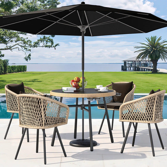 Luis Outdoor Patio Set| Durable Garden Furniture-4 Chairs + 1 Table Honey