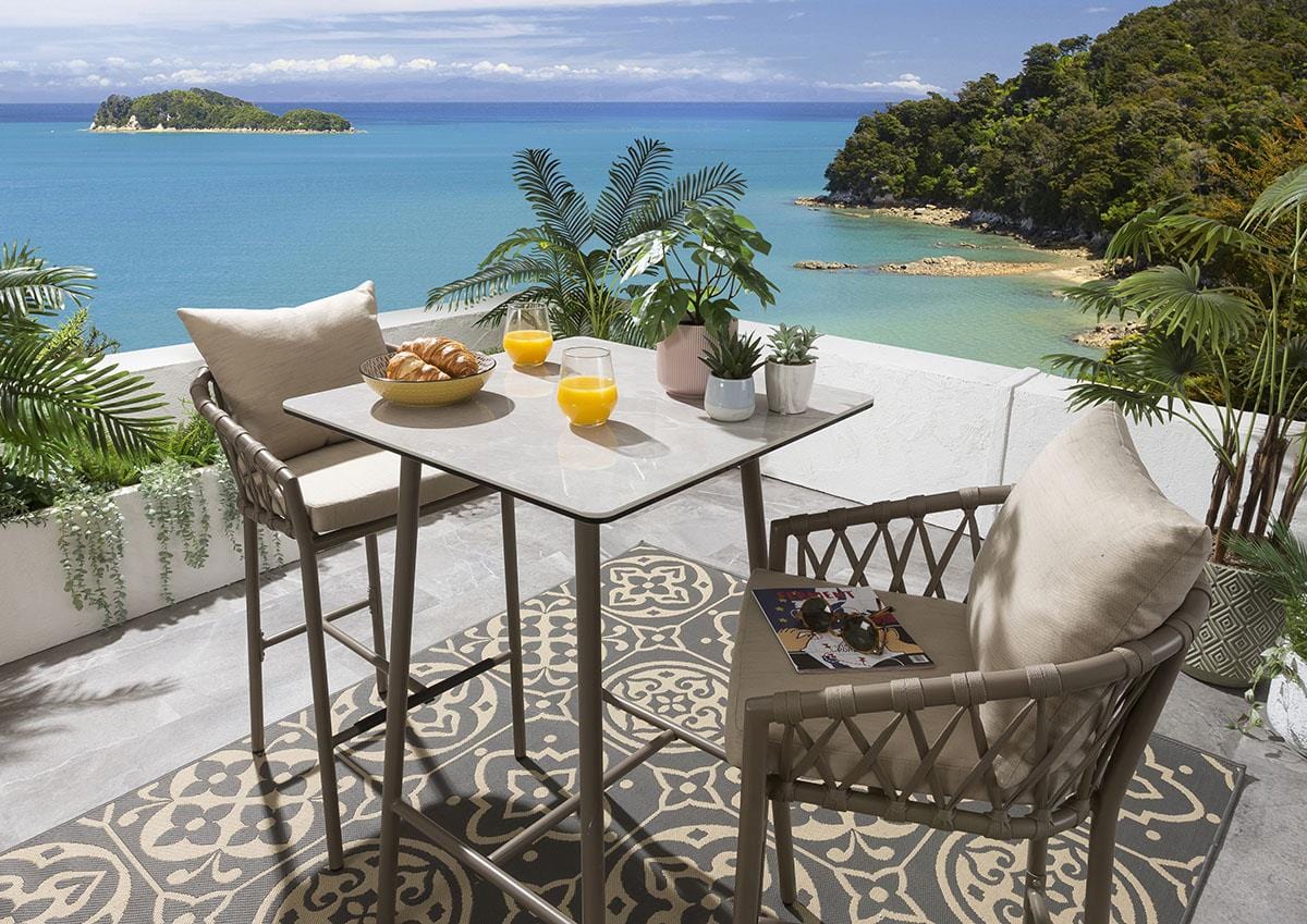 Akihiko Outdoor Bar Set| Durable Garden Furniture-2 Chairs + 1 Table Braided & Rope Beige