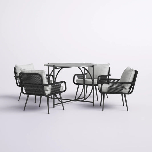 Canal Outdoor Patio Set| Durable Garden Furniture-4 Chairs + 1 Table Braided And Rope Black