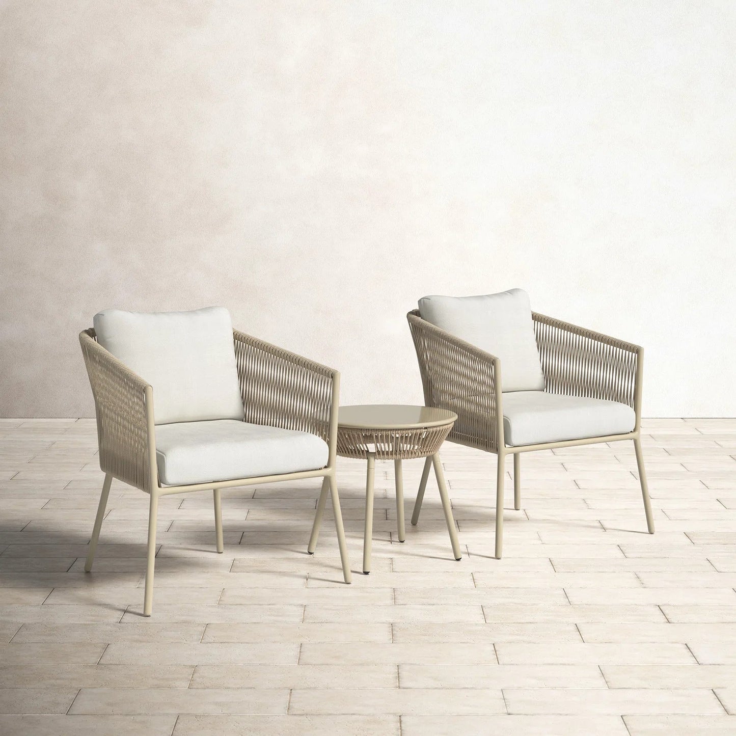 Mateo Outdoor Patio Set| Durable Garden Furniture-2 Chairs + 1 Table Beige Braided & Rope