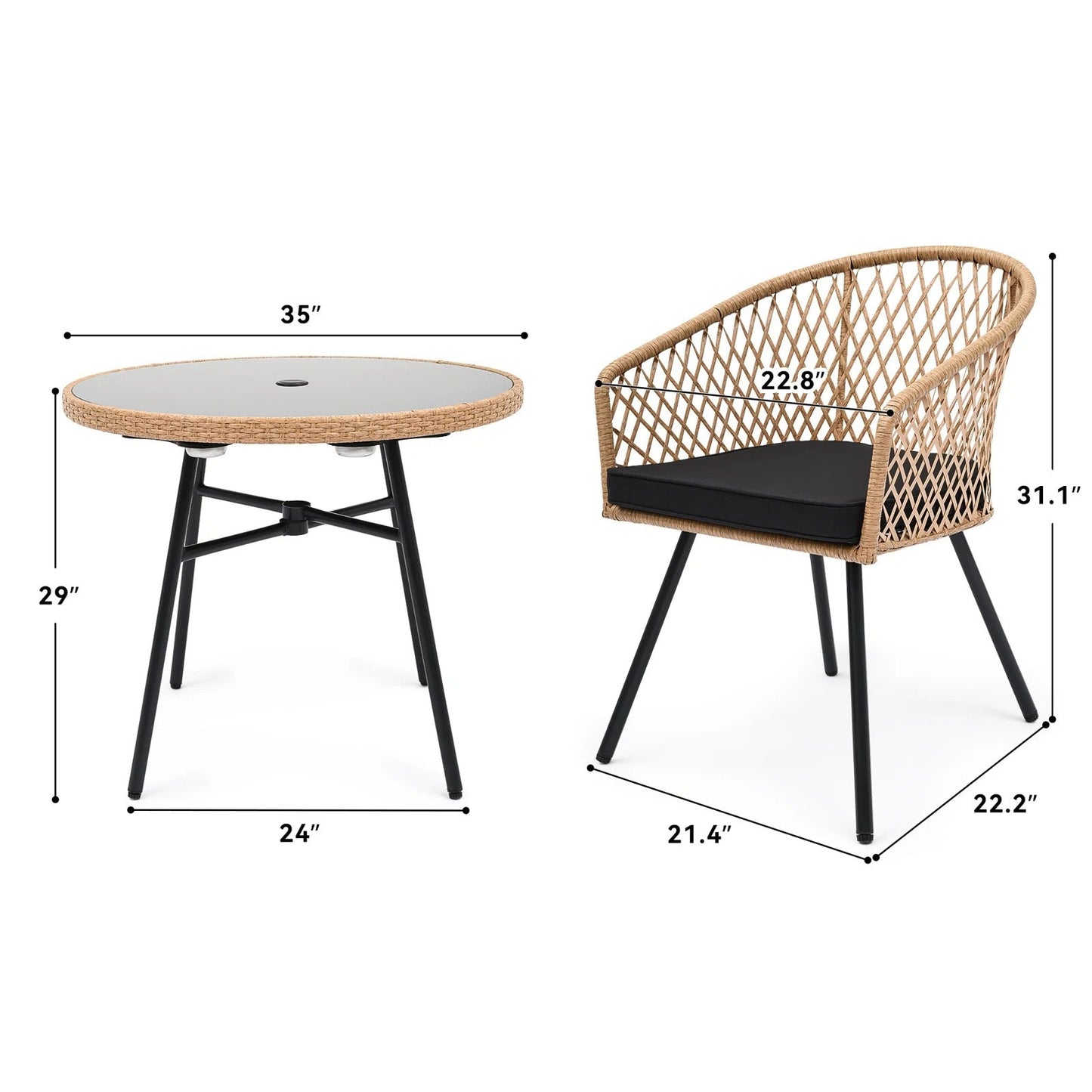 Luis Outdoor Patio Set| Durable Garden Furniture-4 Chairs + 1 Table Honey