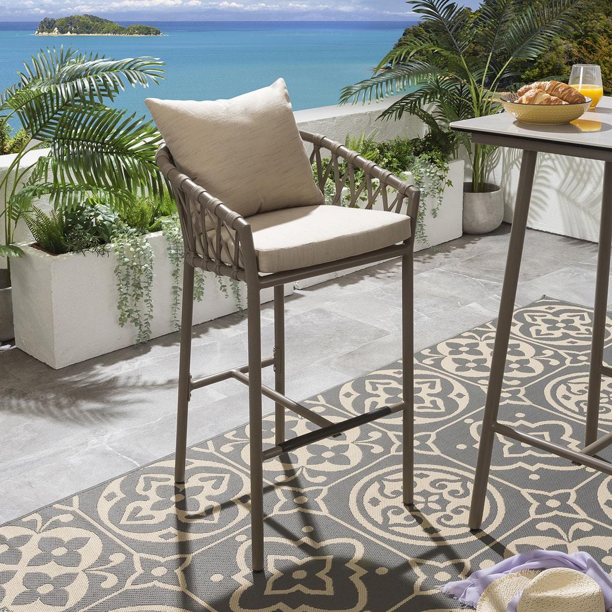 Akihiko Outdoor Bar Set| Durable Garden Furniture-2 Chairs + 1 Table Braided & Rope Beige