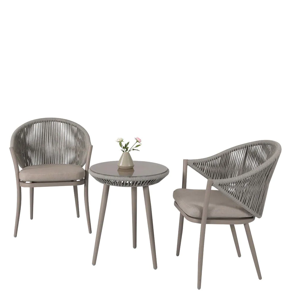 Alita Outdoor Patio Set| Durable Garden Furniture-2 Chairs + 1 Table Grey Braided & Rope