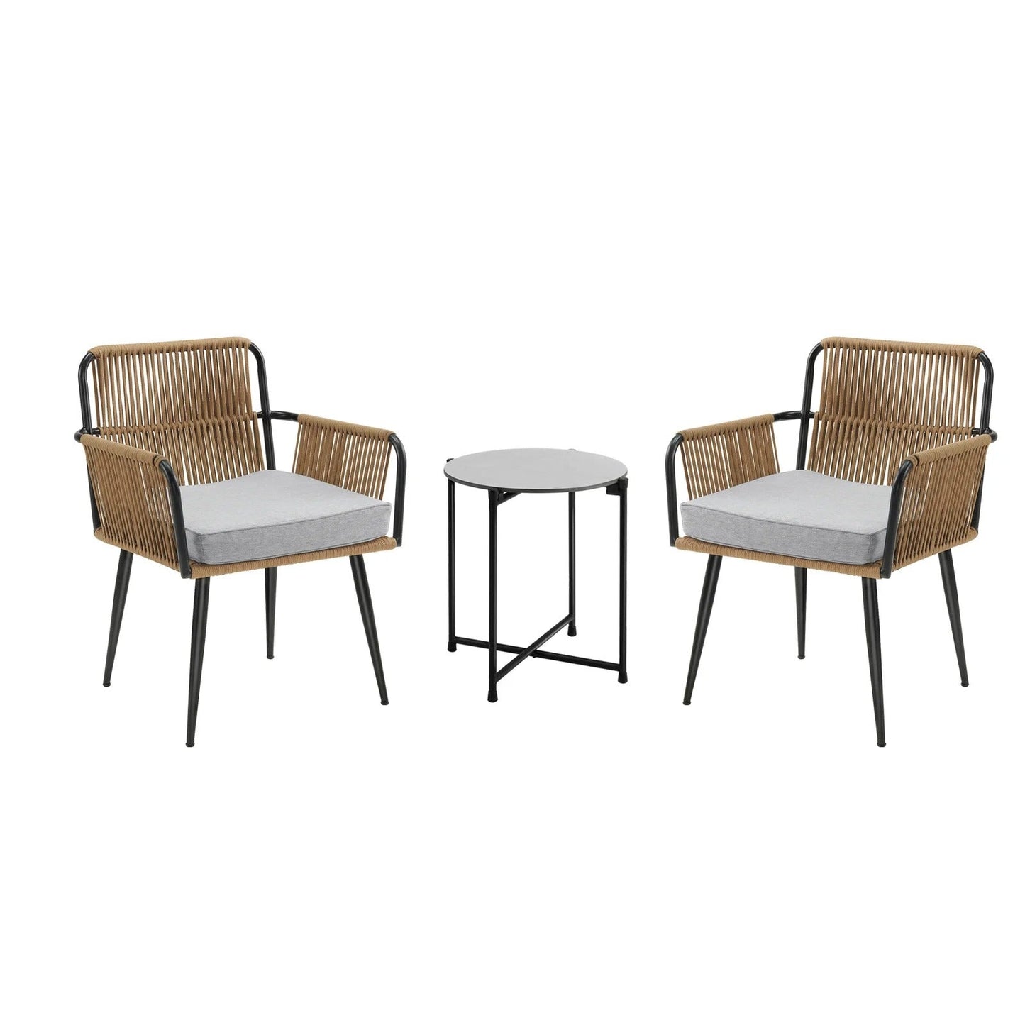 Benigna Outdoor Patio Set| Durable Garden Furniture-2 Chairs + 1 Table Tan Braided & Rope