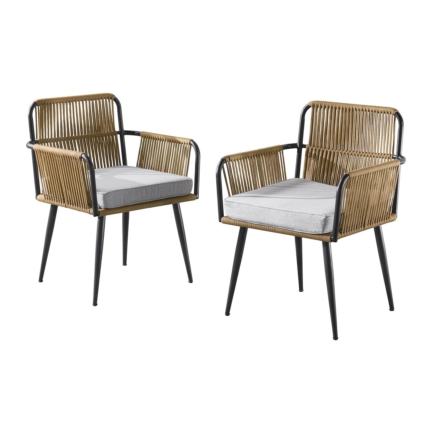 Benigna Outdoor Patio Set| Durable Garden Furniture-2 Chairs + 1 Table Tan Braided & Rope