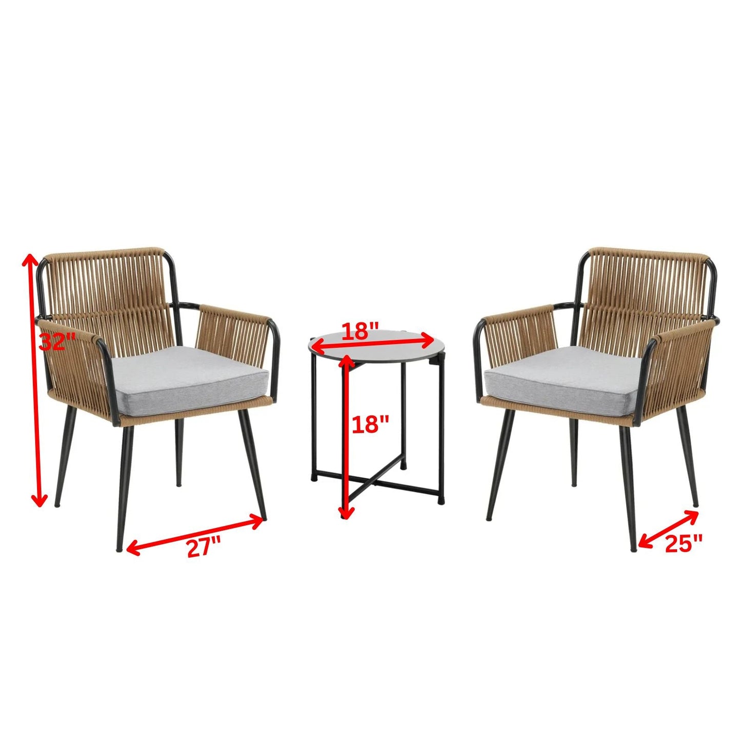 Benigna Outdoor Patio Set| Durable Garden Furniture-2 Chairs + 1 Table Tan Braided & Rope