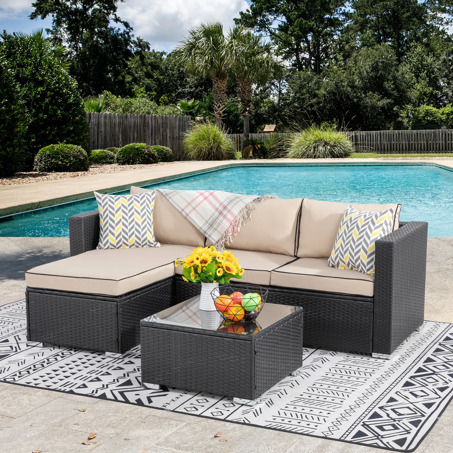 Wilmar Outdoor Garden Balcony 4 Seater Sofa Set- Black