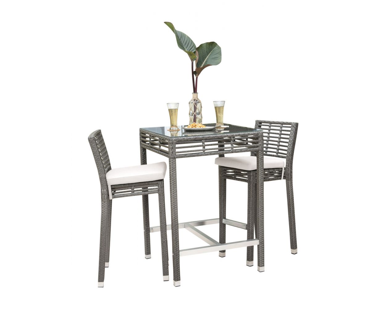 Ohara Outdoor Bar Set| Durable Garden Furniture-2 Chairs + 1 Table Grey
