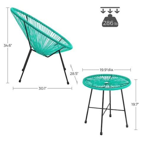 Marcela Outdoor Patio Set| Durable Garden Furniture-2 Chairs + 1 Table Blue