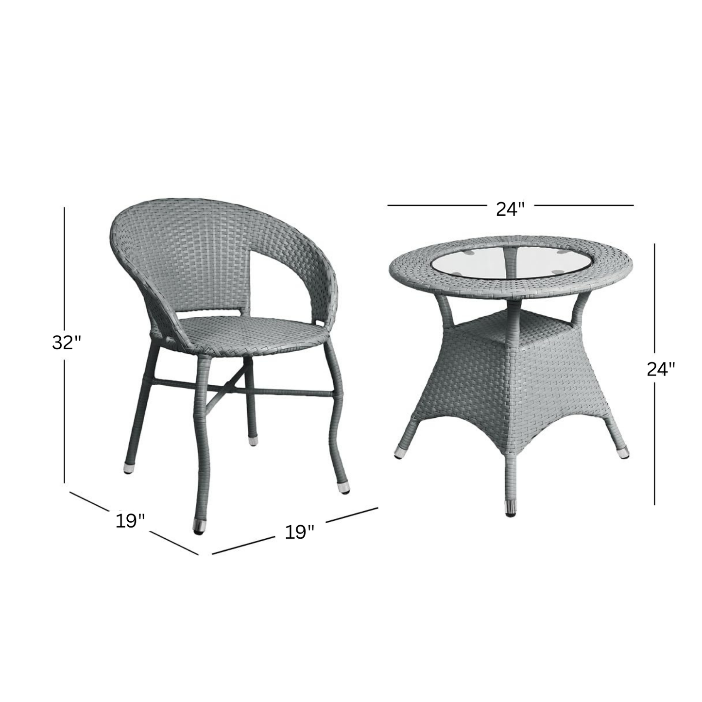 Vallez Outdoor Patio Set| Durable Garden Furniture-4 Chairs + 1 Table Grey