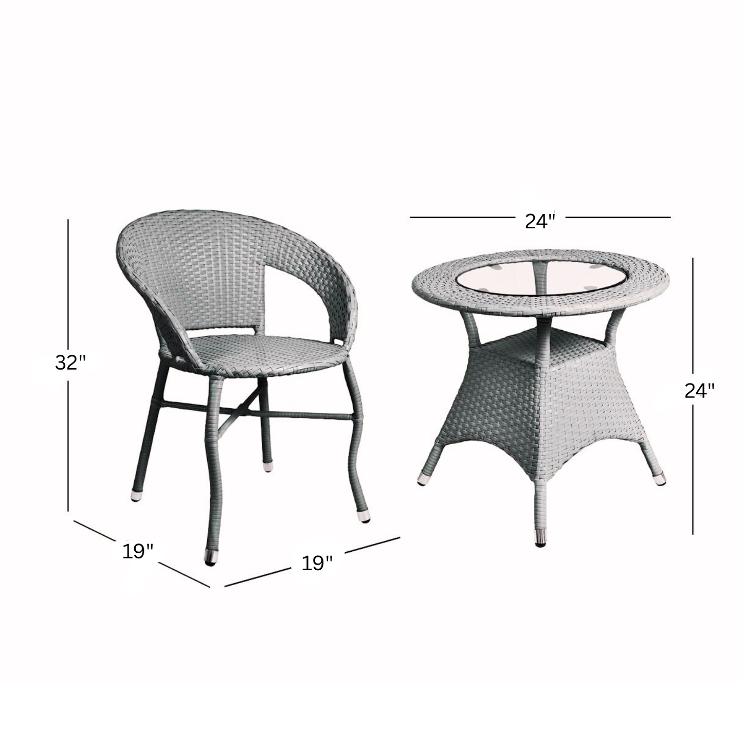 Arbe Outdoor Patio Set| Durable Garden Furniture-2 Chairs + 1 Table Grey