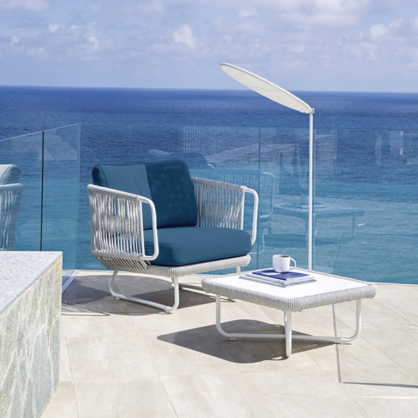 Sayin Outdoor Garden Balcony 5 Seater Sofa Set- Grey & Blue Braided and Rope