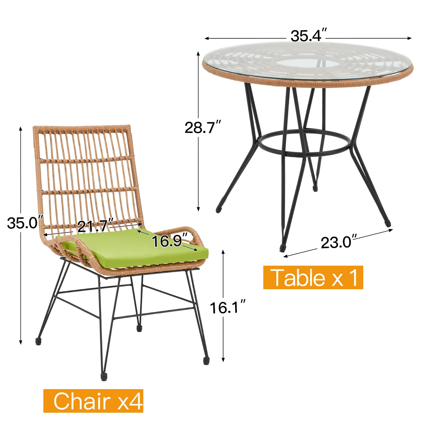 Galindo Outdoor Patio Set| Durable Garden Furniture-4 Chairs + 1 Table Honey