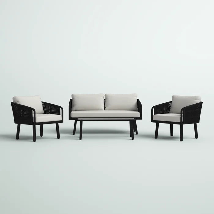 Hilbert Outdoor Garden Balcony 4 Seater Sofa Set Braided and Rope-Black