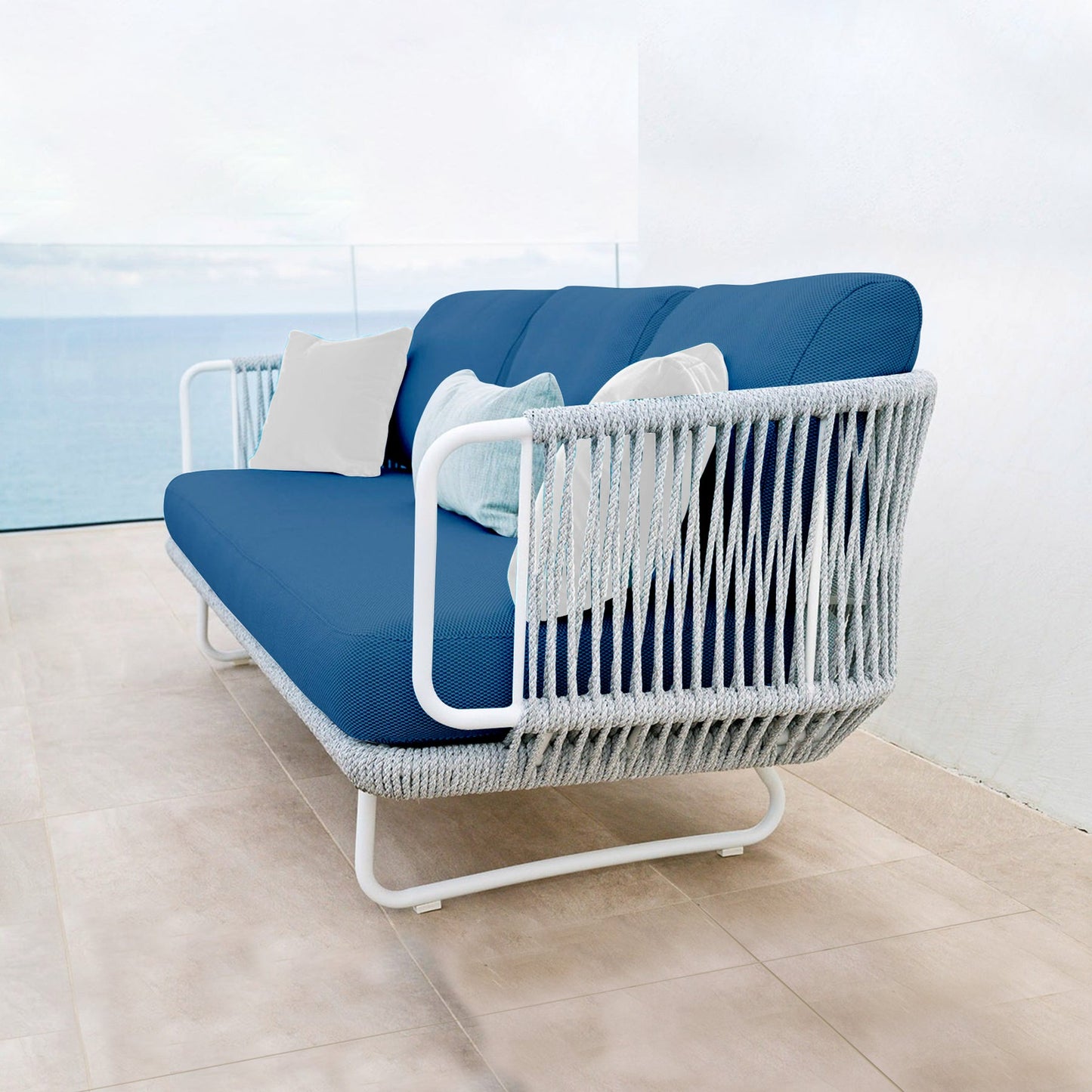 Sayin Outdoor Garden Balcony 5 Seater Sofa Set- Grey & Blue Braided and Rope