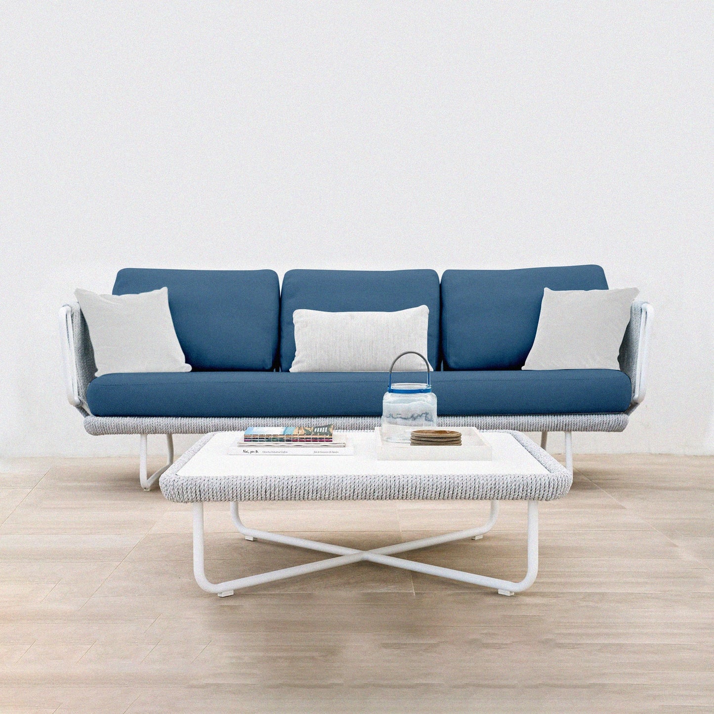 Sayin Outdoor Garden Balcony 5 Seater Sofa Set- Grey & Blue Braided and Rope