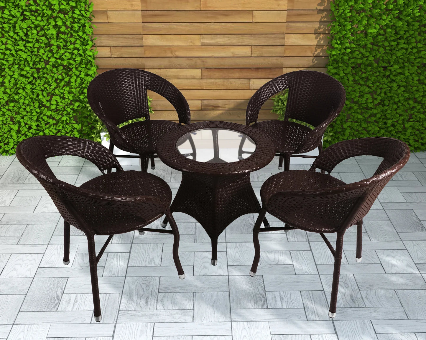 Baena Outdoor Patio Set| Durable Garden Furniture-4 Chairs + 1 Table Brown