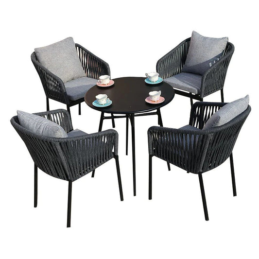 Hedwig Outdoor Patio Set| Durable Garden Furniture-4 Chairs + 1 Table Braided And Rope Grey