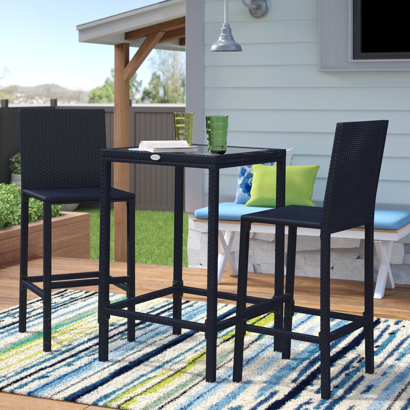 Jiro Outdoor Bar Set| Durable Garden Furniture-2 Chairs + 1 Table Black